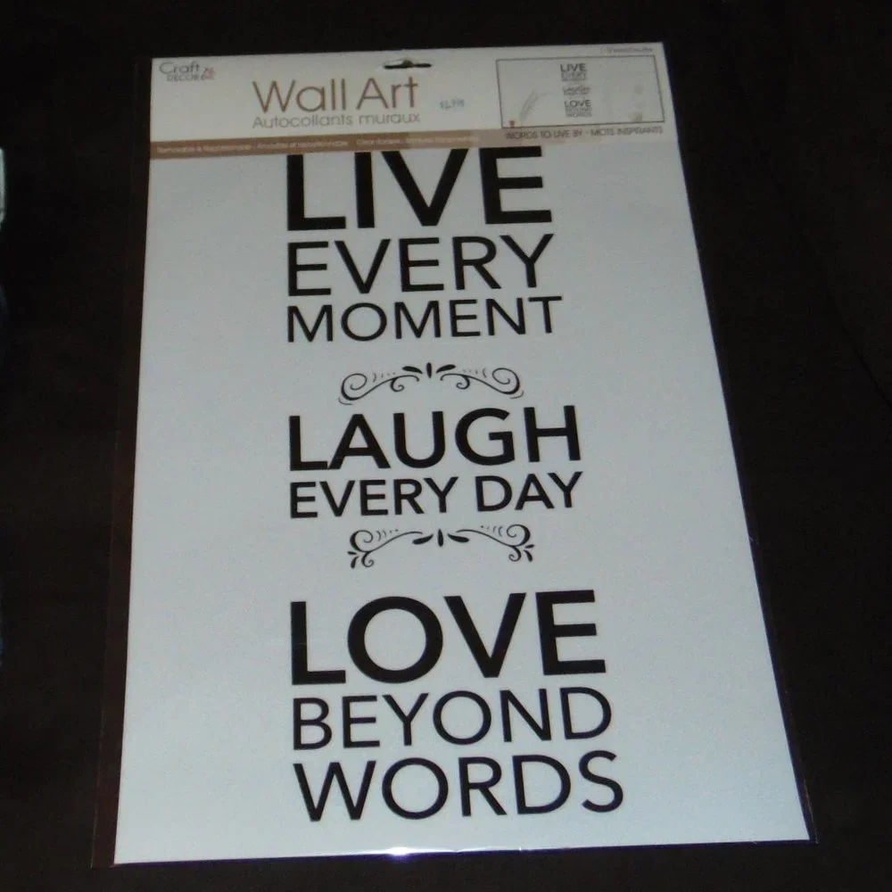 Wall Art Live Laugh Love Vinyl Reusable Black Block Letters Indoors Outdoors